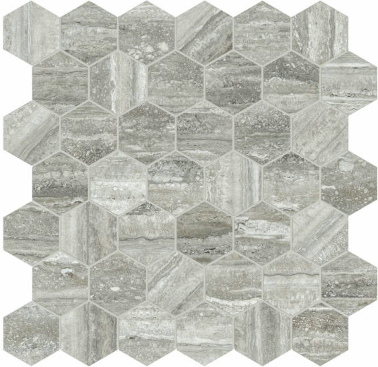 Treiste Travertini Polished 2" Hex Mosaic | Arley Wholesale