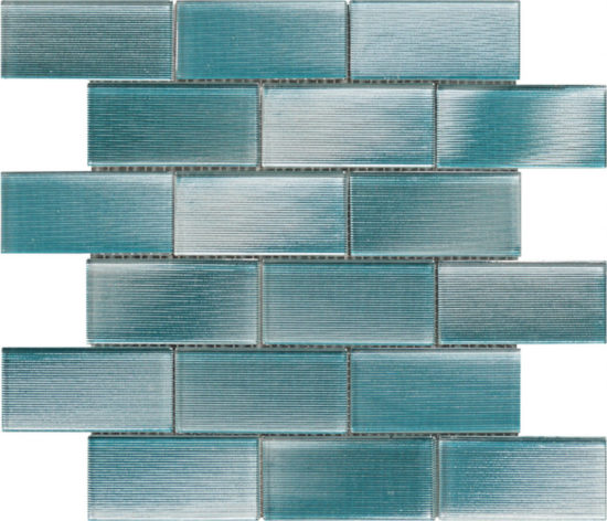 2"X4" Linear Aqua Glass Brick Pattern Mosaic