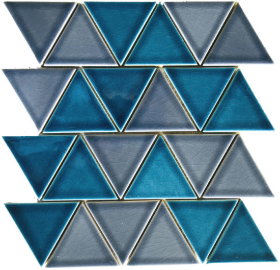 3" Triangular Glazed Ceramic Grey Blue Mosaic