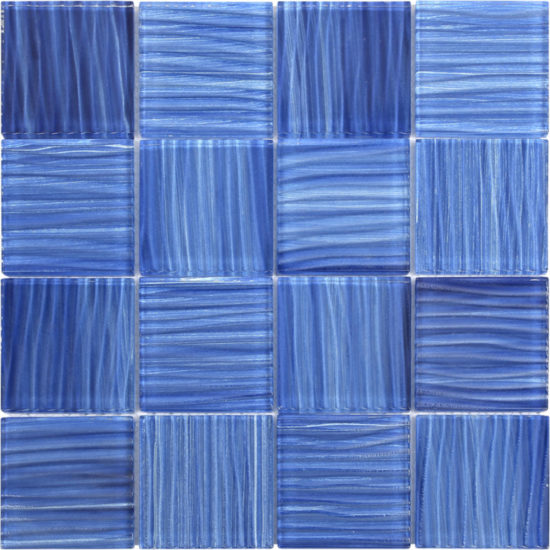 3"X3" Glass Pool Striped Cobalt Blue Mosaic