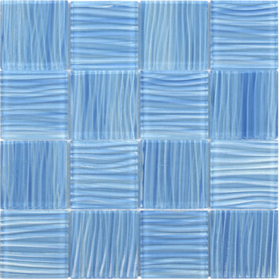 3"X3" Glass Pool Striped Light Blue Mosaic