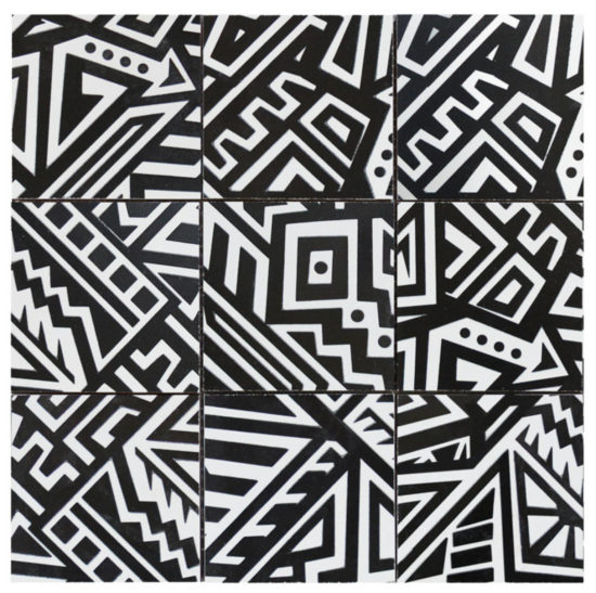 4"X4" Aztec Native Series Black & White Glazed Ceramic Mosaic