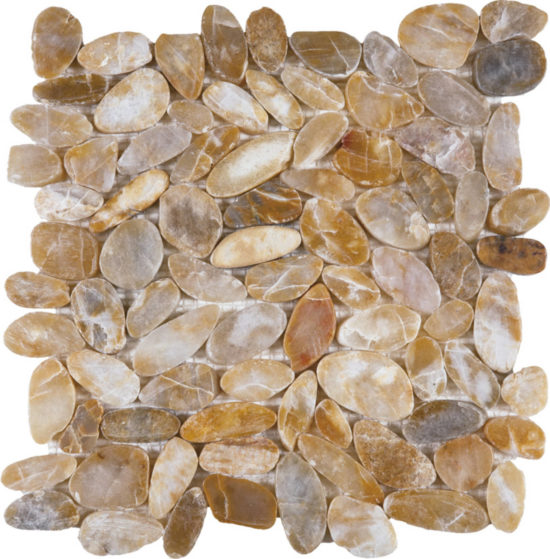 Beige Sliced Polished Pebble Interlocking Mosaic