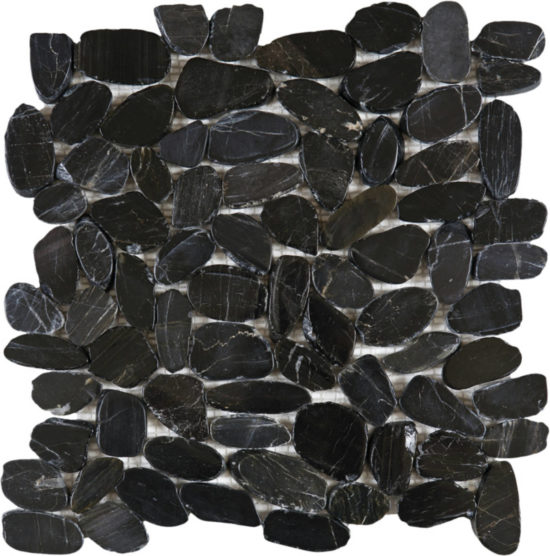 Black Sliced Polished Pebble Interlocking Mosaic