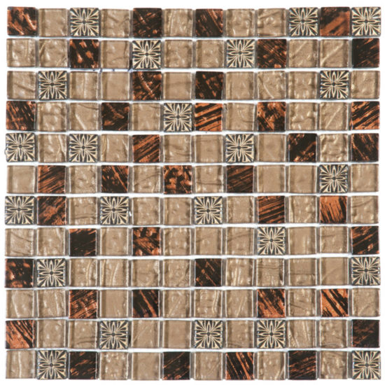 Brown Decor Mix Marble Glass 7/8"X7/8" Mosaic