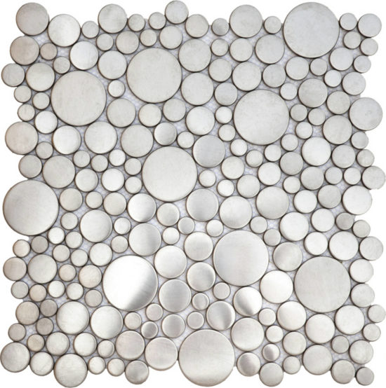 Brushed Silver Penny Rounds Inox Metal Interlocking Mosaic | Qualis Ceramica | Luxury Tile and Vinyl at affordable prices