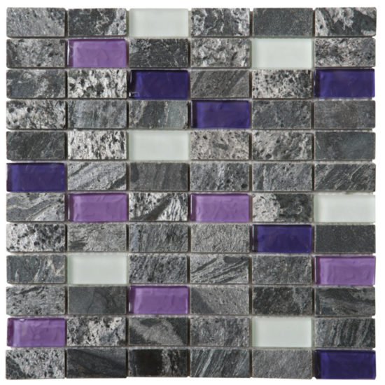 Grey Polished Quartzite Purple & White Glass Mosaic 1"X2"