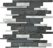 Grey/Black Stone Aluminum Mix Baguette Interlocking Mosaic | Qualis Ceramica | Luxury Tile and Vinyl at affordable prices