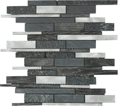 Grey/Black Stone Aluminum Mix Baguette Interlocking Mosaic