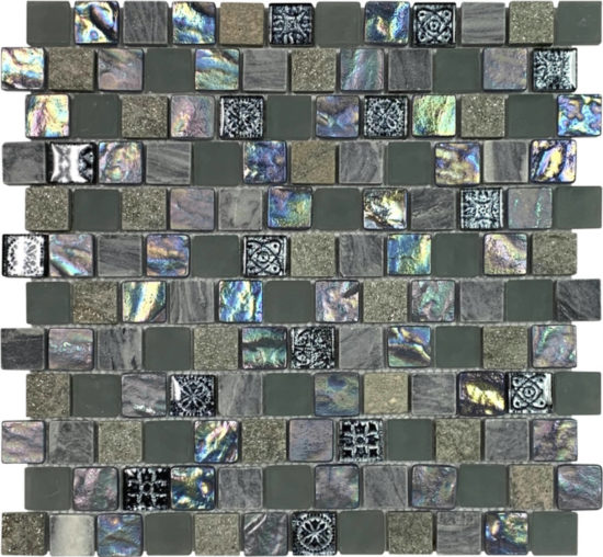 Grey/Green/Beige Mix Stone Glass 1"X1" Mosaic