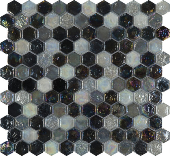 Hexagon Mix Grey Glass Interlocking Mosaic