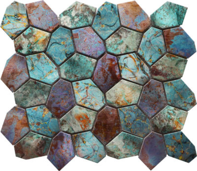 Hexagon Mix Metallic Green Rust Mosaic