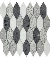 Long Hexagon Terrazzo Marble White Grey Black Mix Mosaic | Qualis Ceramica | Luxury Tile and Vinyl at affordable prices