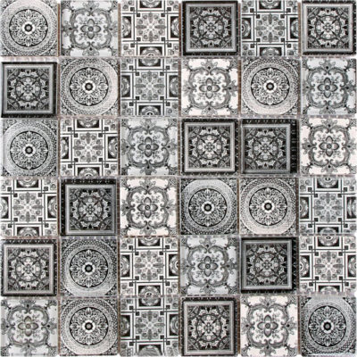 Matte & Shiny Glass Patchwork Pattern 2″X2″ White Grey Mosaic