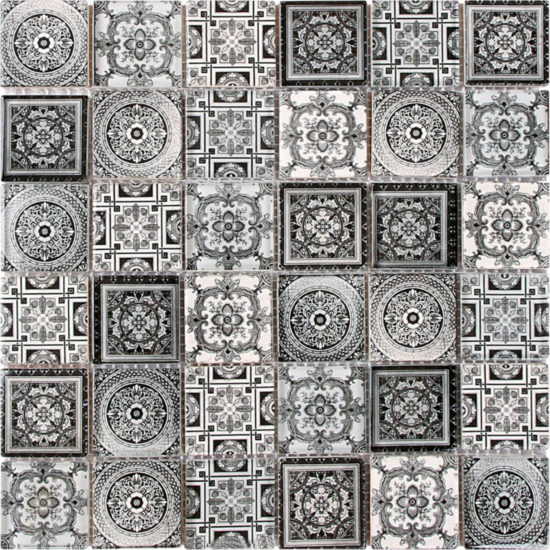 Matte & Shiny Glass Patchwork Pattern 2"X2" White Grey Mosaic | Qualis Ceramica | Luxury Tile and Vinyl at affordable prices