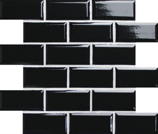 Mini Subway Black Glazed Porcelain Interlocking Mosaic 2"X4"