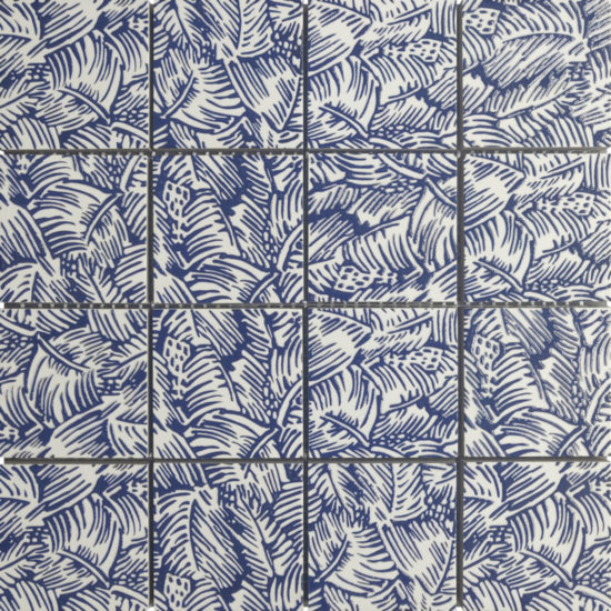 Palmtree Glazed Ceramic 3"X3" Cobalt Blue & White Mosaic