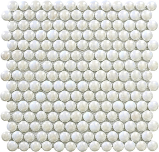 White Penny Round Pebbles Glass Mosaic