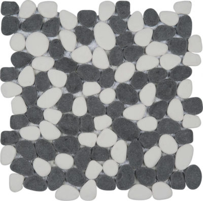 White&Black Reconstituted Pebble Interlocking Mosaic