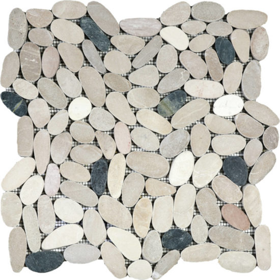 White/Pink/Beige/Black Sliced Matte Pebble Interlocking Mosaic