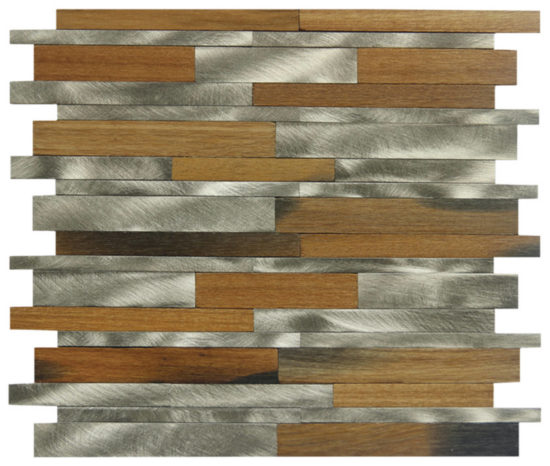 Wood / Silver Aluminum Baguette Interlocking Mosaic | Qualis Ceramica | Luxury Tile and Vinyl at affordable prices