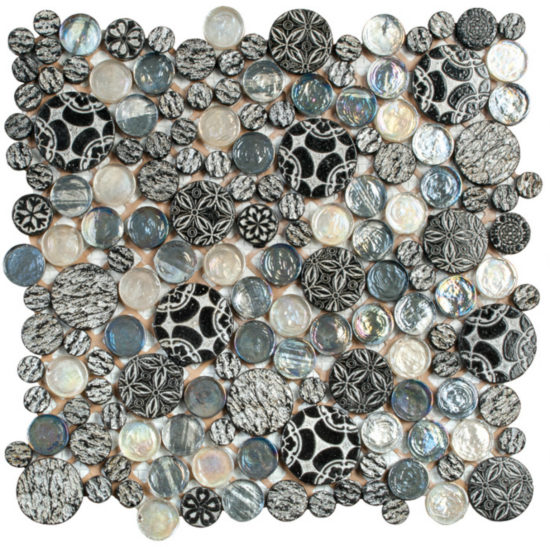 Black Penny Round Décor/Glass Stone Interlocking Mosaic