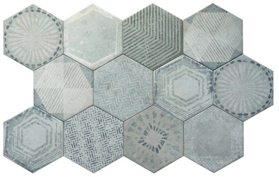 Alma 5.5X6.3” Grey Decor* Hexagon | Qualis Ceramica | Luxury Tile and Vinyl at affordable prices