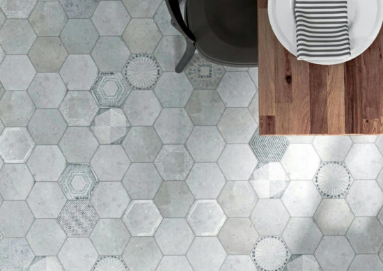 Alma 5.5X6.3” Grey Decor* Hexagon | Qualis Ceramica | Luxury Tile and Vinyl at affordable prices