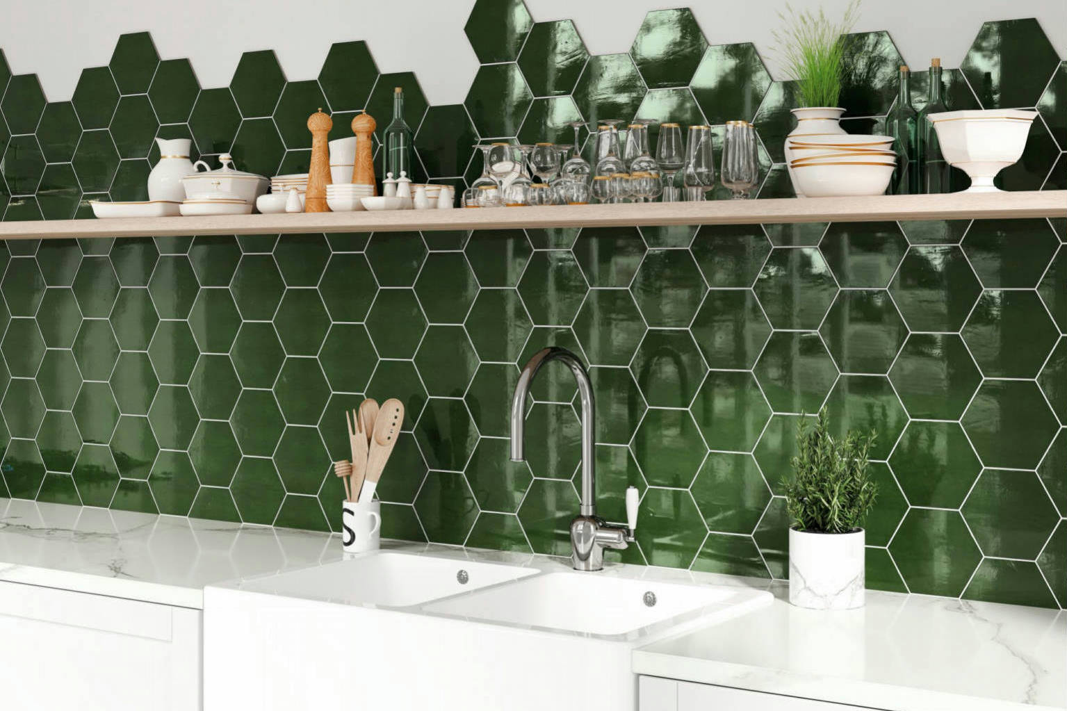 Ronda 5.5X6.3” Green Hexagon | Qualis Ceramica | Luxury Tile and Vinyl at affordable prices