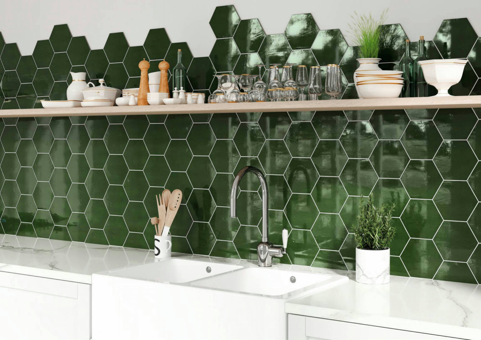 Ronda 5.5X6.3” Green Hexagon | Qualis Ceramica | Luxury Tile and Vinyl at affordable prices