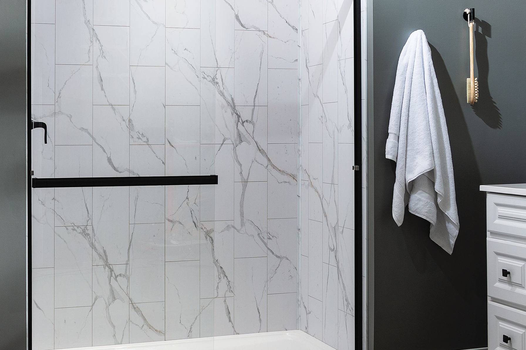 Carrara Marble Shower Wall Kit 30x60x78 | Qualis Ceramica | Luxury Tile and Vinyl at affordable prices