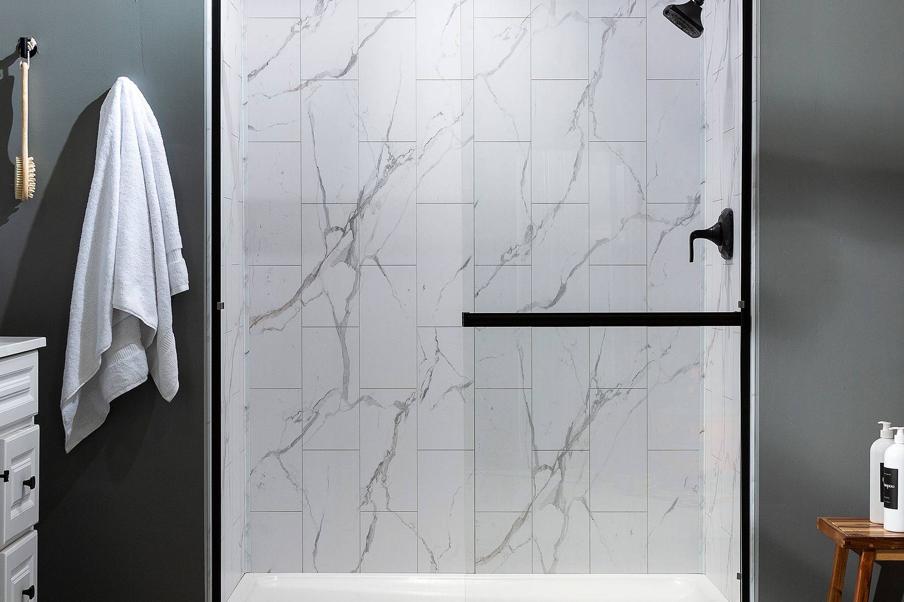 Carrara Marble Shower Wall Kit 32x60x78 | Qualis Ceramica | Luxury Tile and Vinyl at affordable prices