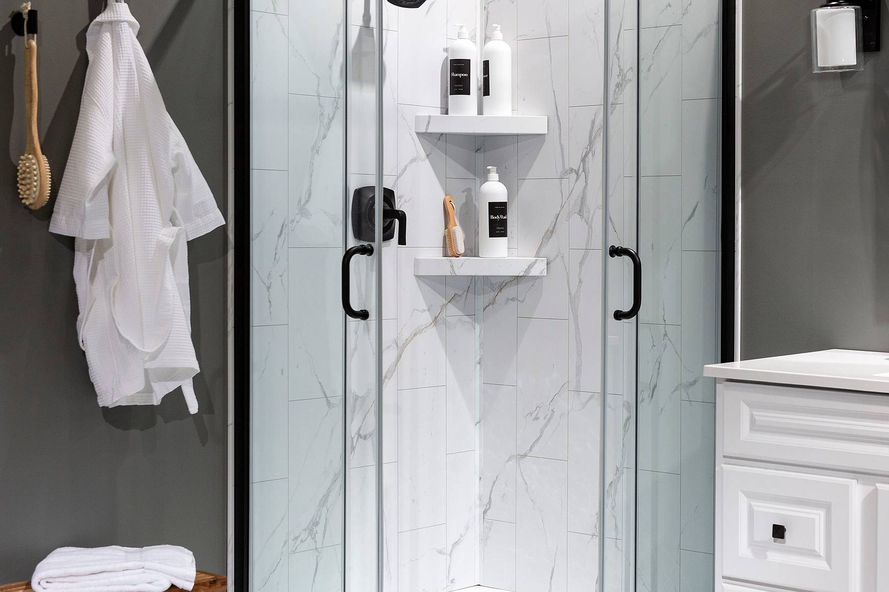 Carrara Marble Shower Wall Kit 36x36x78 | Qualis Ceramica | Luxury Tile and Vinyl at affordable prices