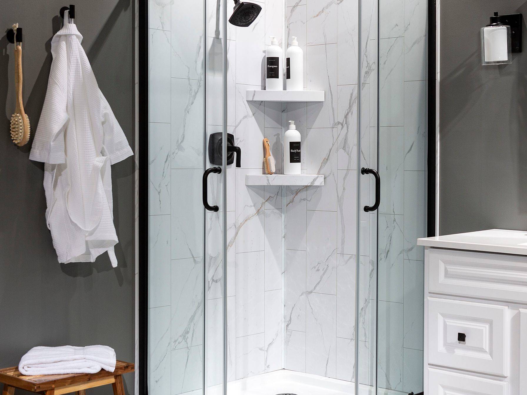 Carrara Marble Shower Wall Kit 36x36x78 | Qualis Ceramica | Luxury Tile and Vinyl at affordable prices