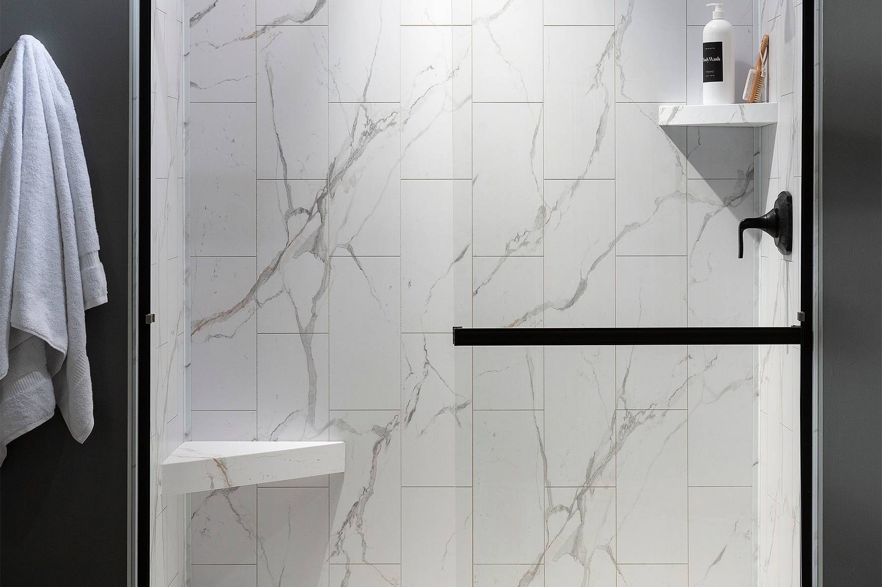 Carrara Marble Shower Wall Kit 36x60x78 | Qualis Ceramica | Luxury Tile and Vinyl at affordable prices