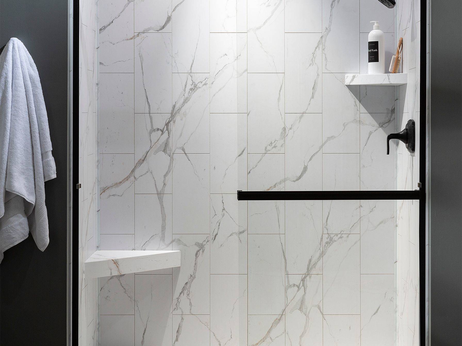 Carrara Marble Shower Wall Kit 36x60x78 | Qualis Ceramica | Luxury Tile and Vinyl at affordable prices