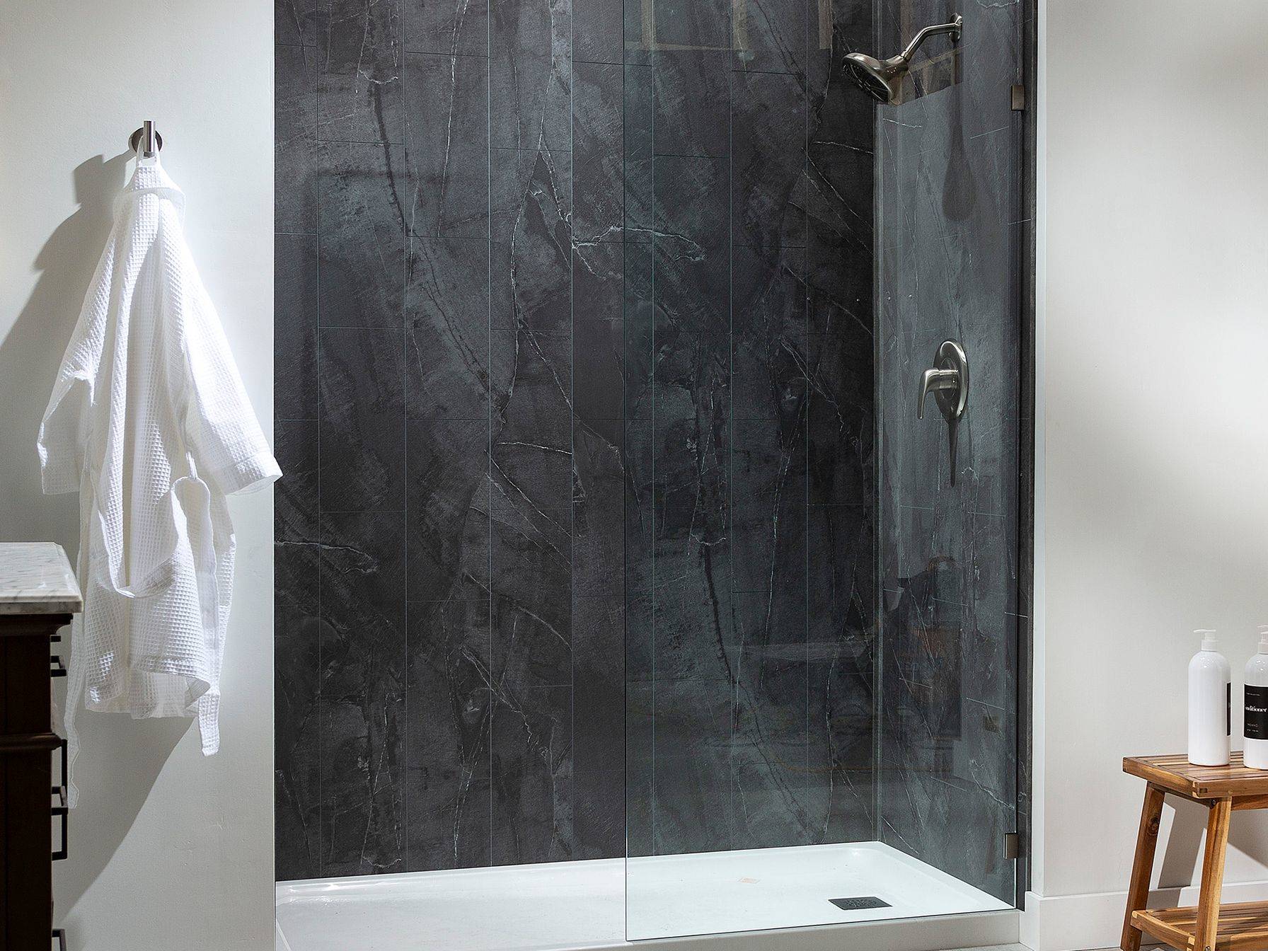 Cracked Slate Shower Wall Kit 30x60x78 | Qualis Ceramica | Luxury Tile and Vinyl at affordable prices