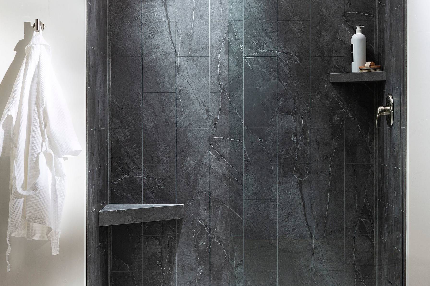 Cracked Slate Shower Wall Kit 32x60x78 | Qualis Ceramica | Luxury Tile and Vinyl at affordable prices