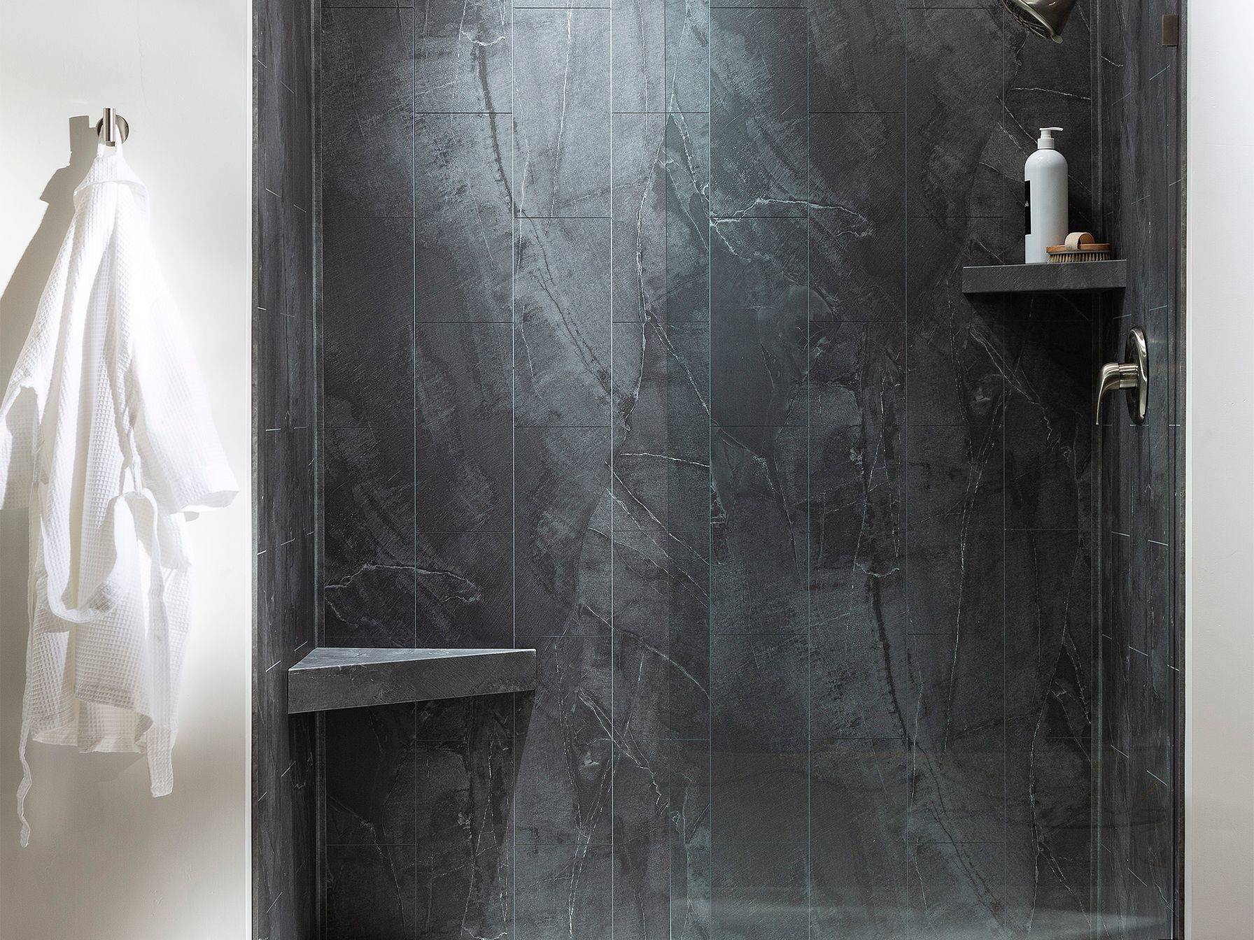 Cracked Slate Shower Wall Kit 32x60x78 | Qualis Ceramica | Luxury Tile and Vinyl at affordable prices