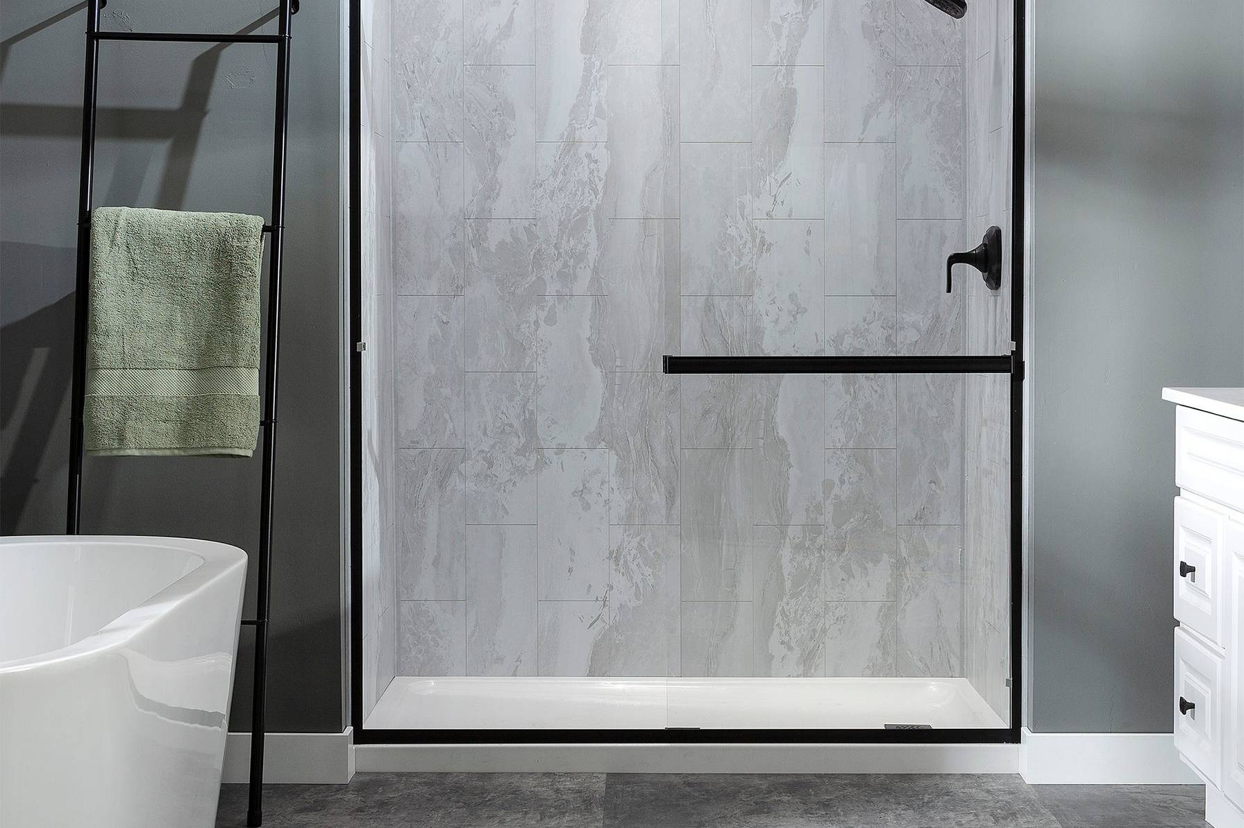 Iced Pewter Shower Wall Kit 32x60x78 | Qualis Ceramica | Luxury Tile and Vinyl at affordable prices