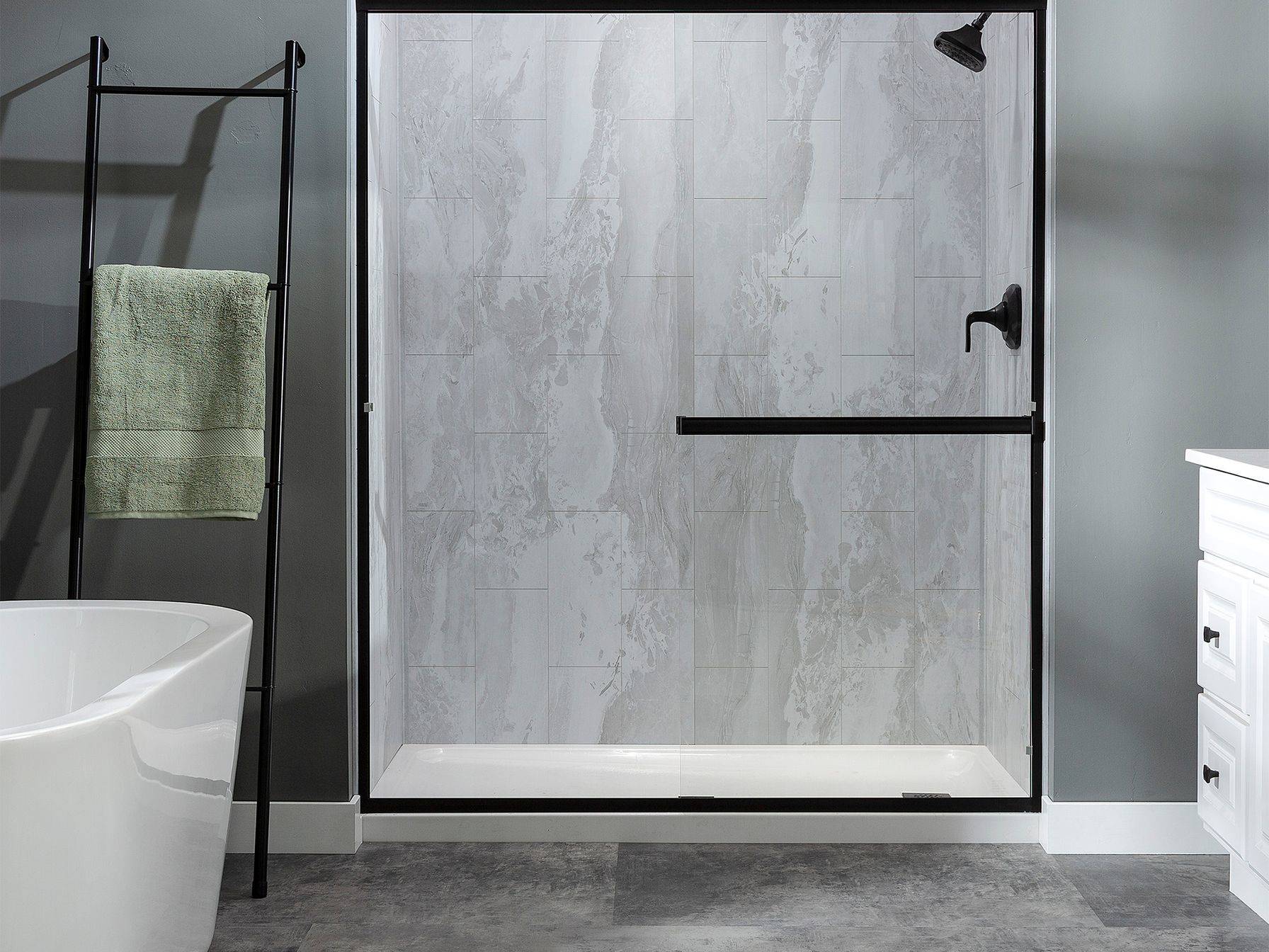 Iced Pewter Shower Wall Kit 32x60x78 | Qualis Ceramica | Luxury Tile and Vinyl at affordable prices