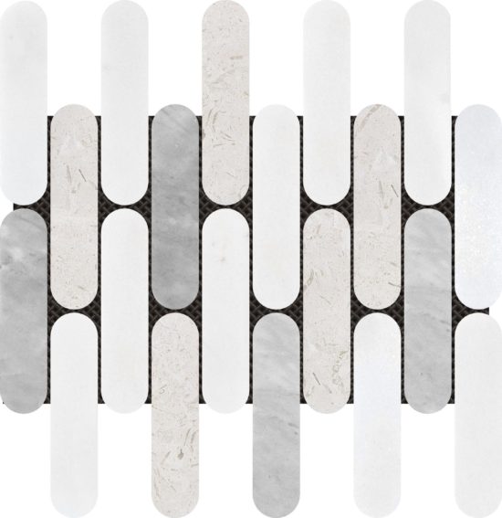 2"x6" Elongated Round White Grey Beige Marble Mix | Qualis Ceramica | Luxury Tile and Vinyl at affordable prices