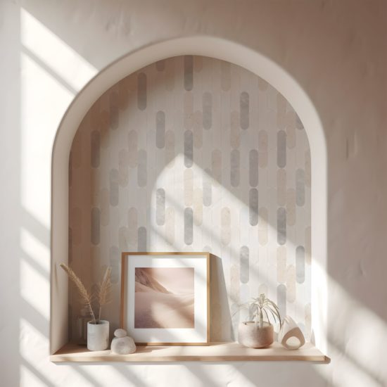 2"x6" Elongated Round White Grey Beige Marble Mix | Qualis Ceramica | Luxury Tile and Vinyl at affordable prices