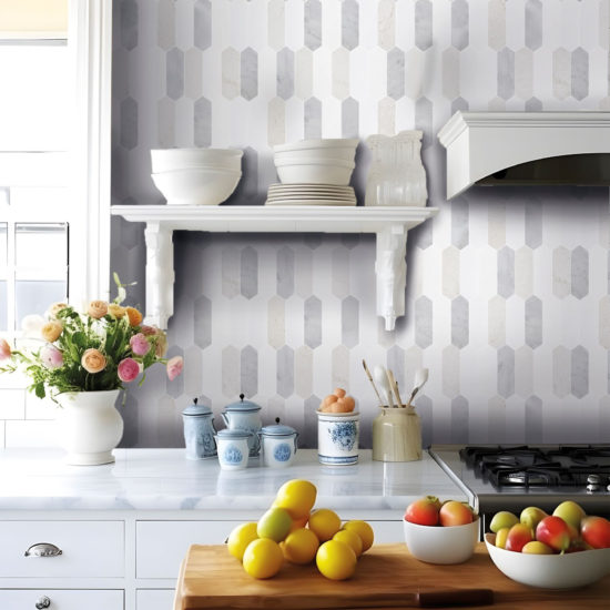 2"x6" Picket White Grey Beige Marble Mix | Qualis Ceramica | Luxury Tile and Vinyl at affordable prices