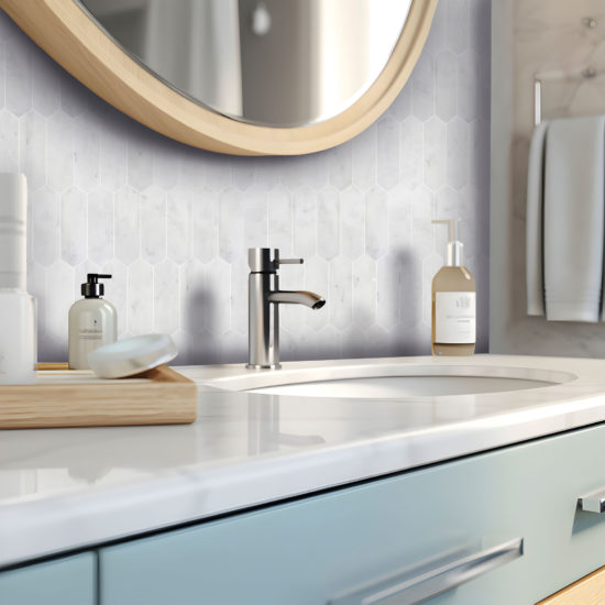 2"x6" Picket White Grey Marble | Qualis Ceramica | Luxury Tile and Vinyl at affordable prices