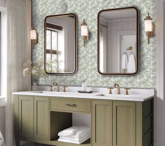 6"x6" Green Palm Leaf Printed Beige Marble | Qualis Ceramica | Luxury Tile and Vinyl at affordable prices