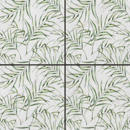 6"x6" Green Palm Leaf Printed Beige Marble | Qualis Ceramica | Luxury Tile and Vinyl at affordable prices