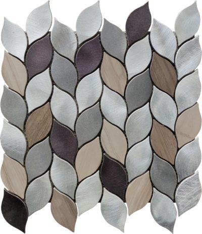 Aluminum & Marble Leaves 19 Grey Brown Mosaic 11″x12″