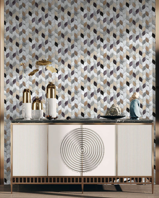 Aluminum & Marble Leaves 19 Grey Brown Mosaic 11"x12" | Qualis Ceramica | Luxury Tile and Vinyl at affordable prices