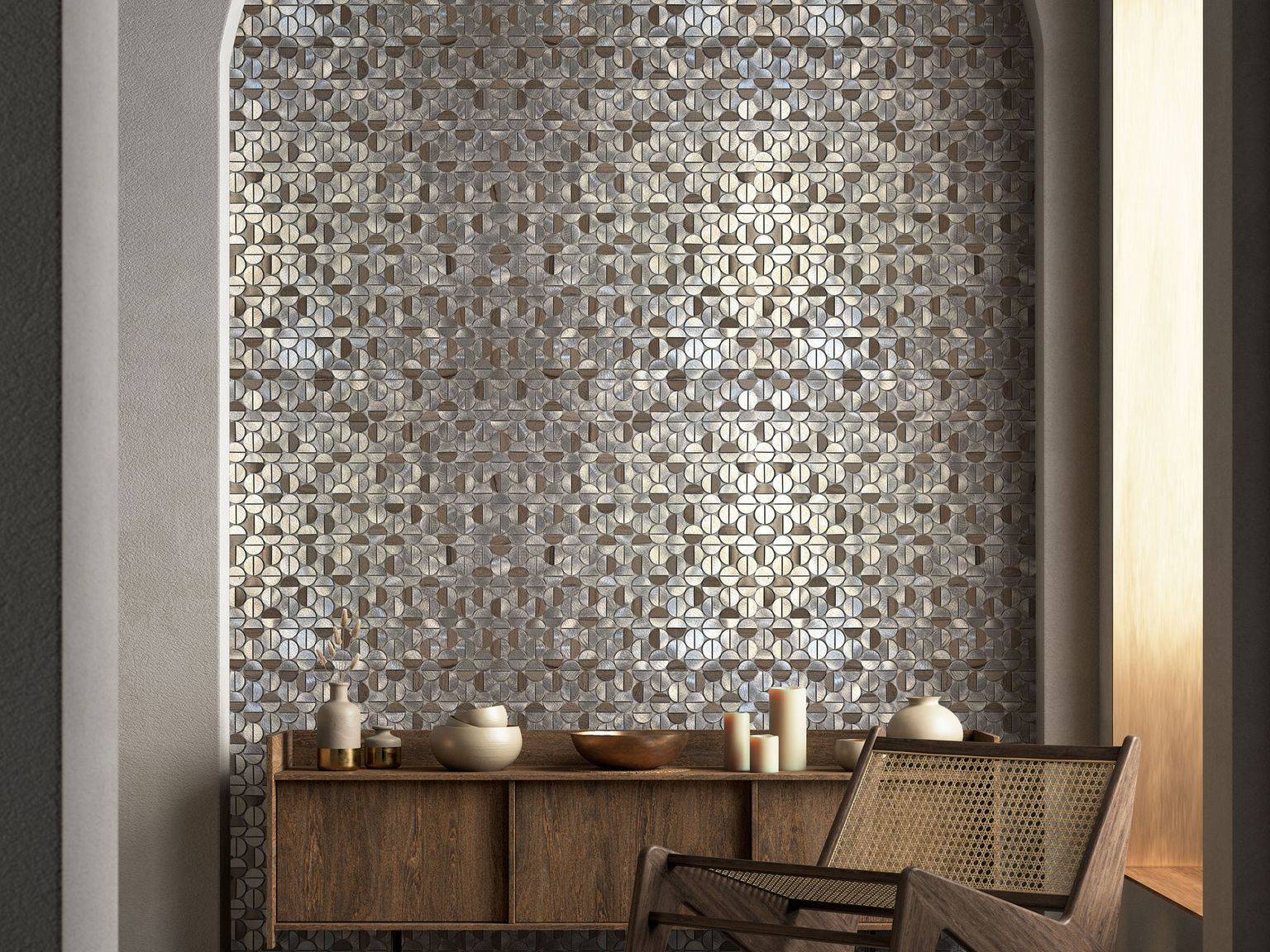 Aluminum & Marble Semi Circle Silver Brown | Qualis Ceramica | Luxury Tile and Vinyl at affordable prices